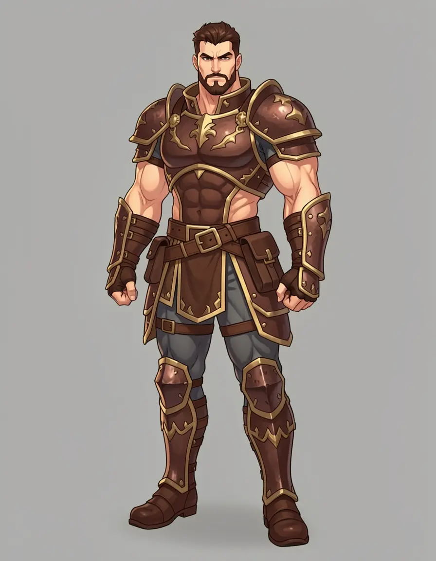 Large muscular male warrior in similar armor style