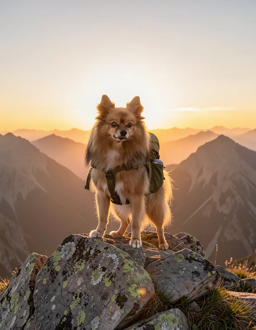 Mountain adventurer — backpack, sunrise summit