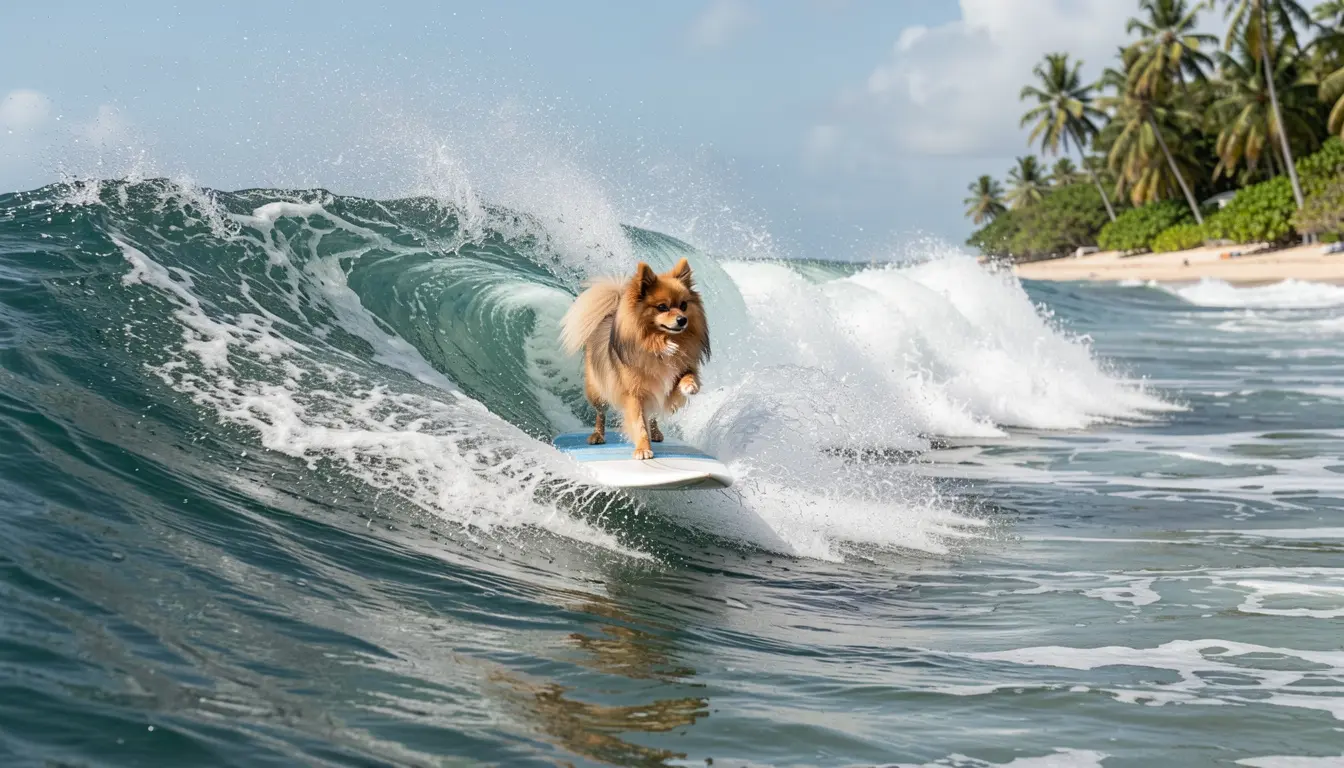 Surfing — riding a wave on a tiny surfboard