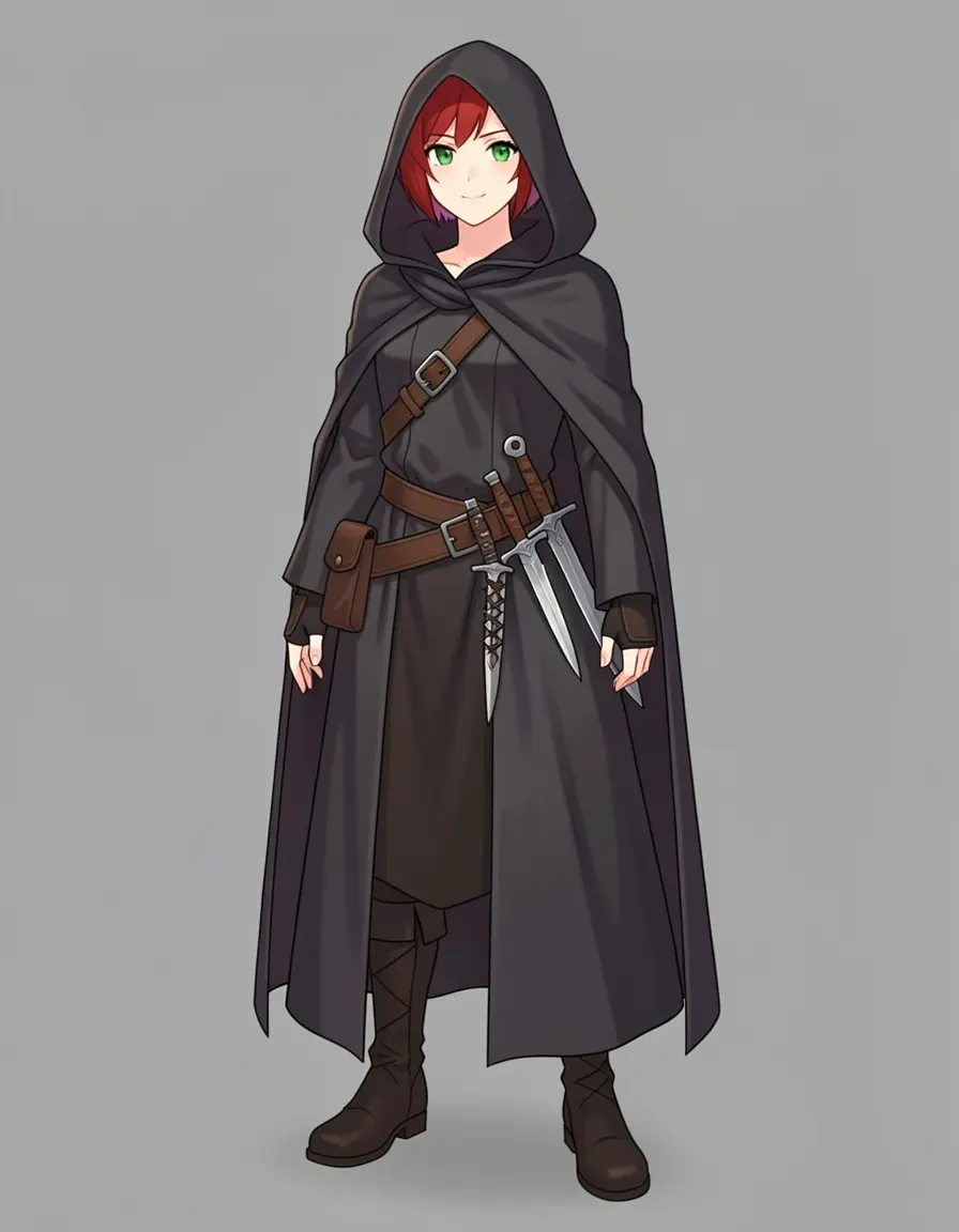 Assassin — dark hooded cloak with daggers