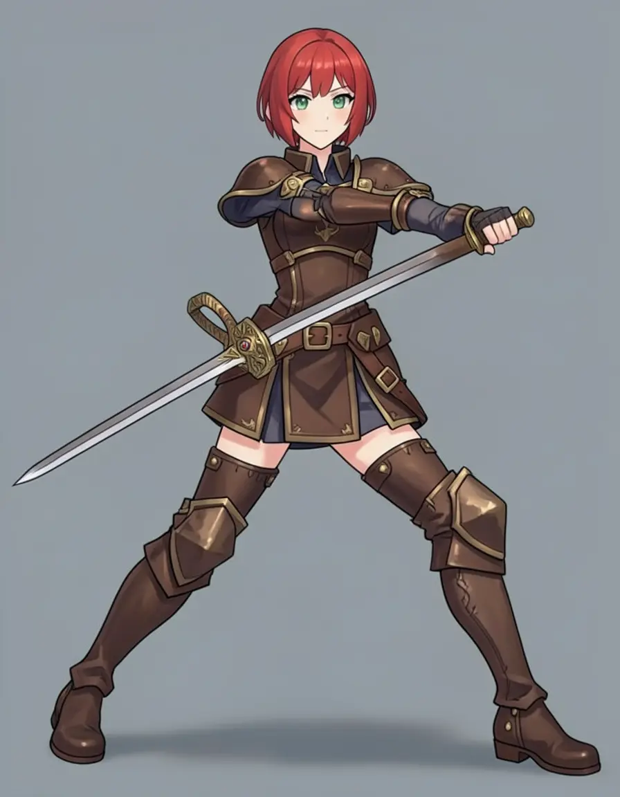 Klein 4B action — dynamic sword stance