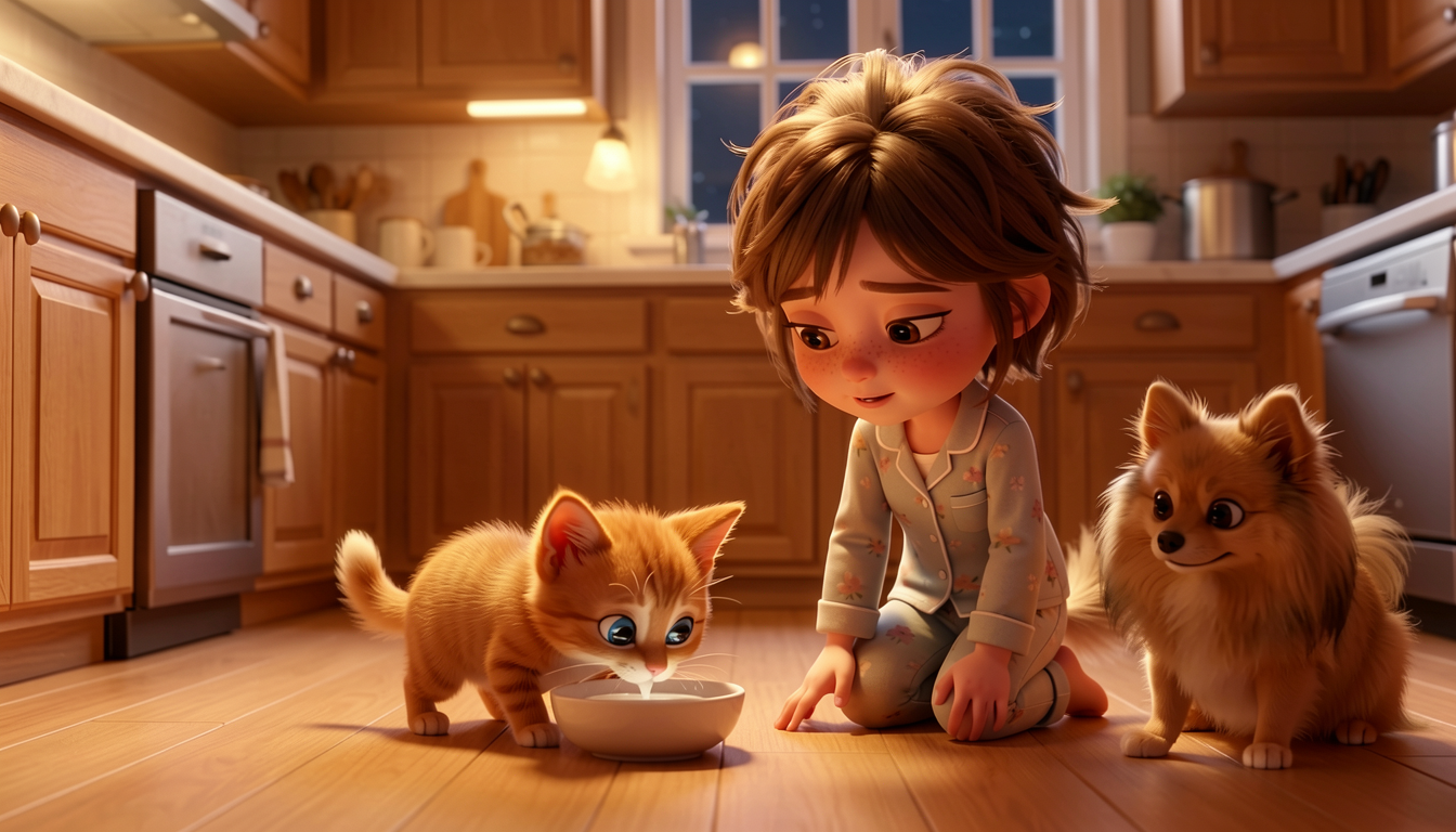 Page 5 — Luna sets down a milk saucer for the kitten