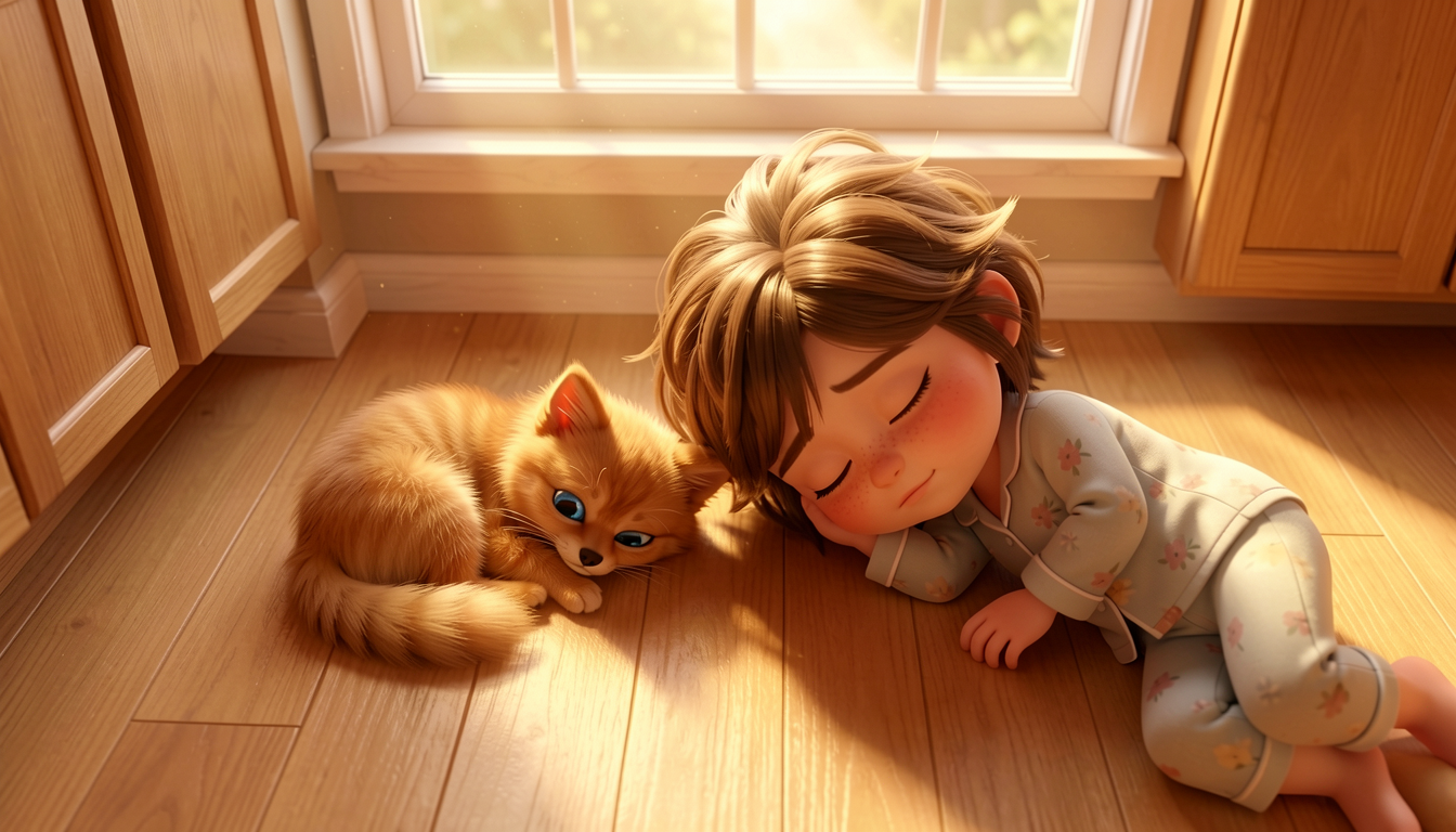 Sleeping scene — LoRA strength 0.8, kitten still merges