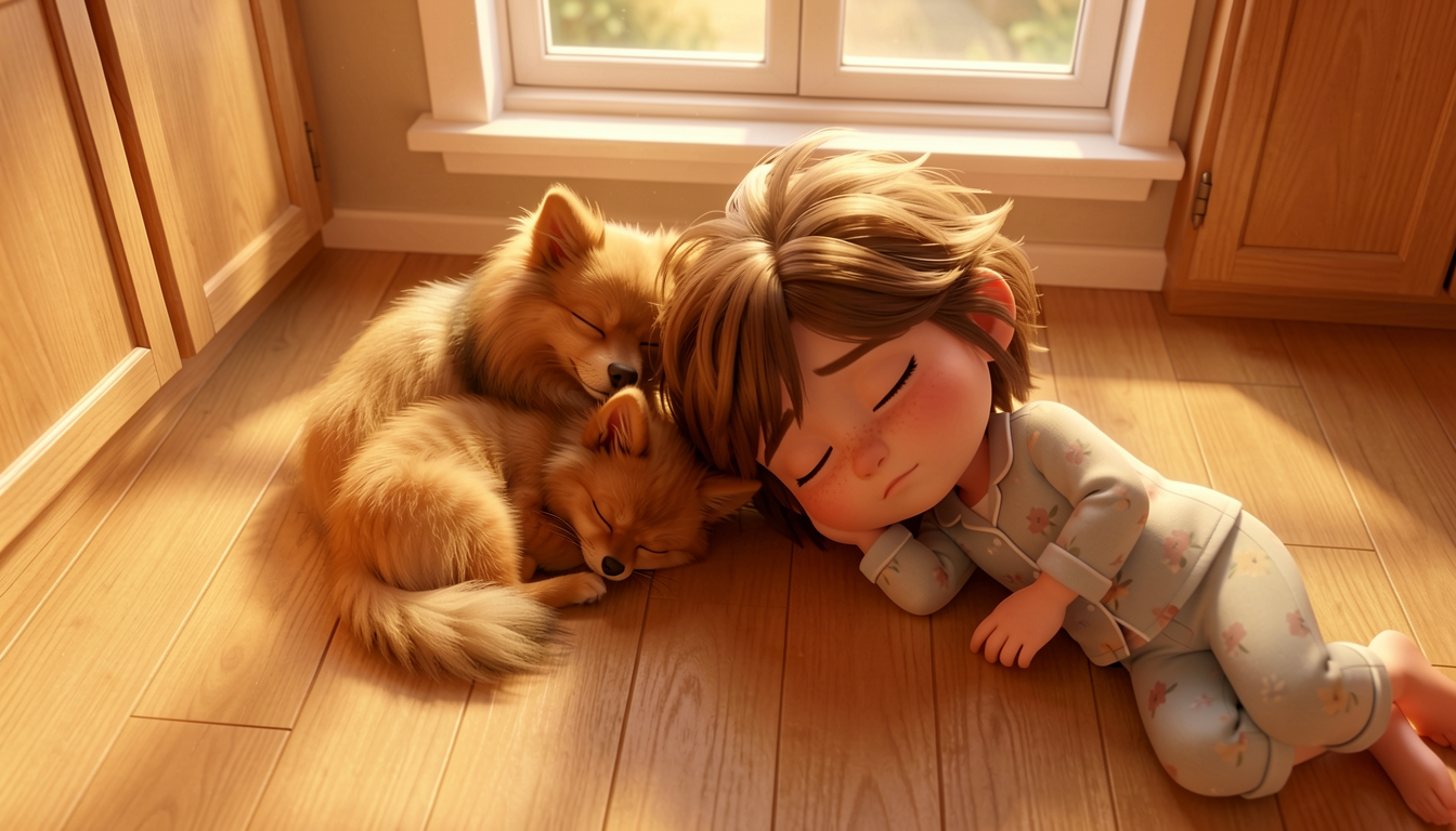 Sleeping scene — kitten merges with Maxi