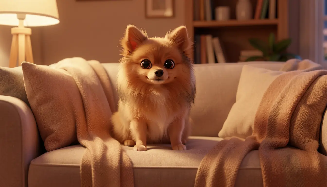 Reference image of Maxi the Pomeranian on a couch