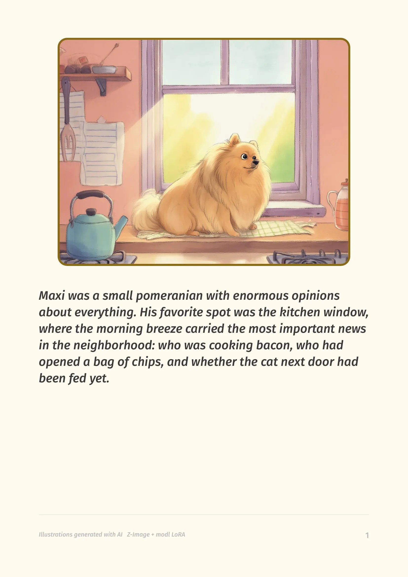 Page 1 — Maxi at the kitchen window