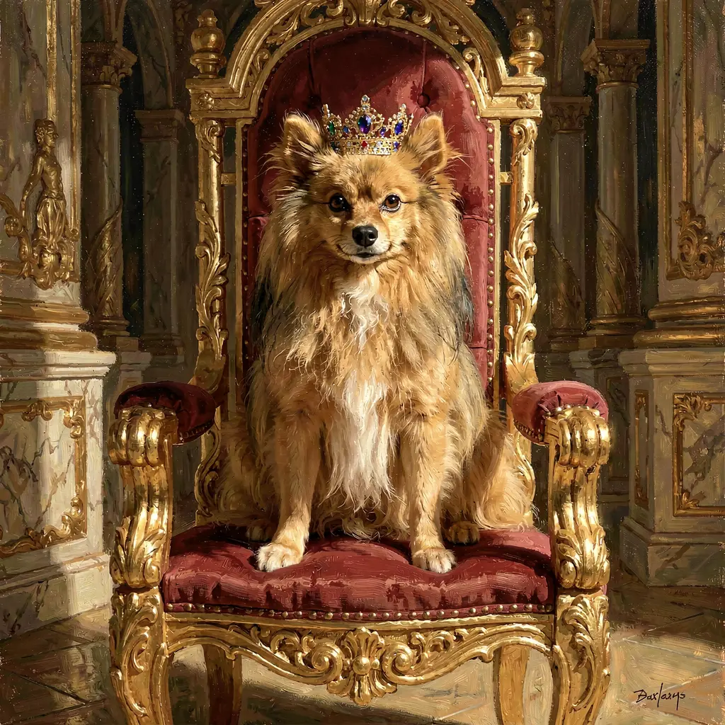Fixed throne, seed 42 — full pomeranian body