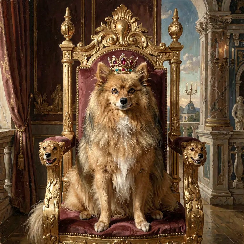 Fixed throne, seed 7 — full pomeranian body