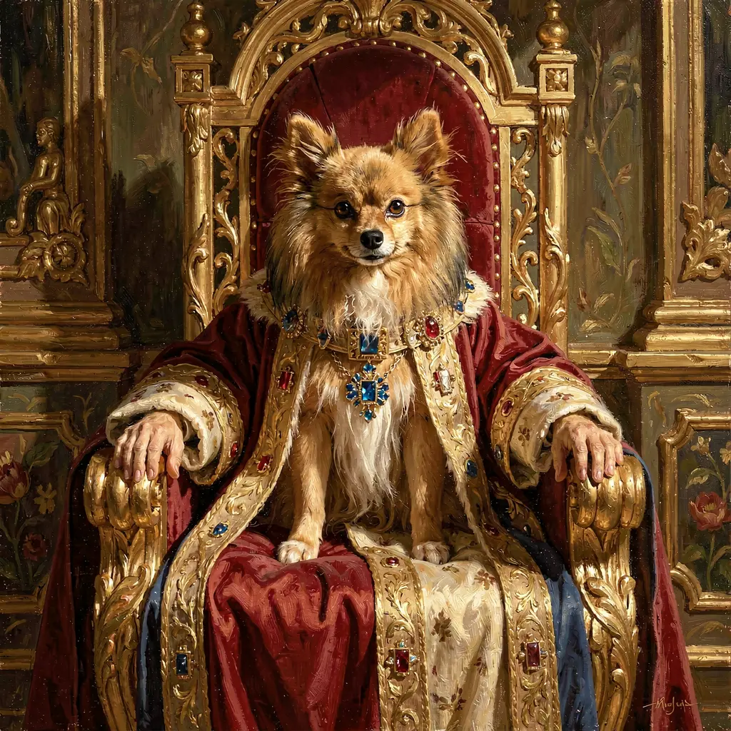 Maxi on a throne, seed 42, with human-like hands