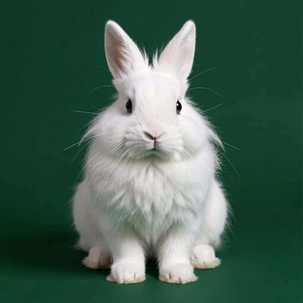 White rabbit on dark green studio background