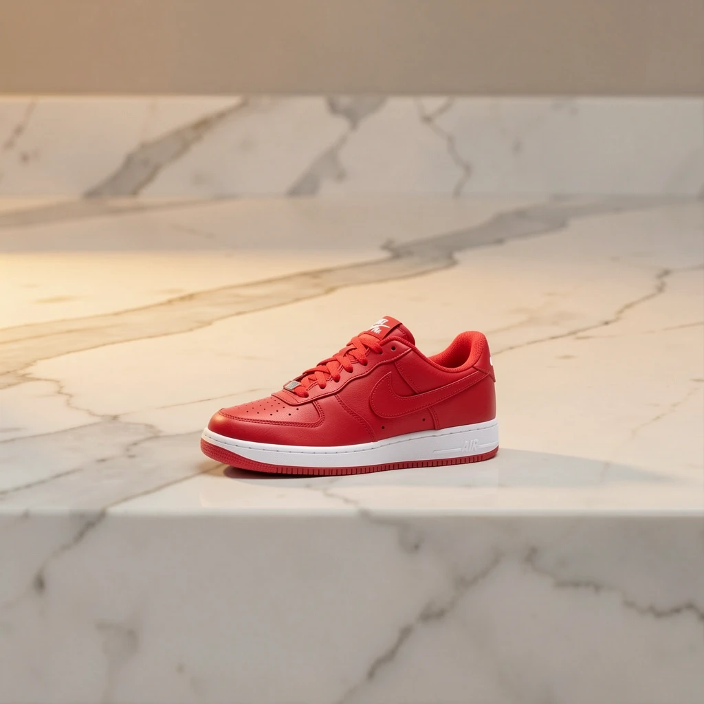 Klein edit — sneaker on marble, subtle fix