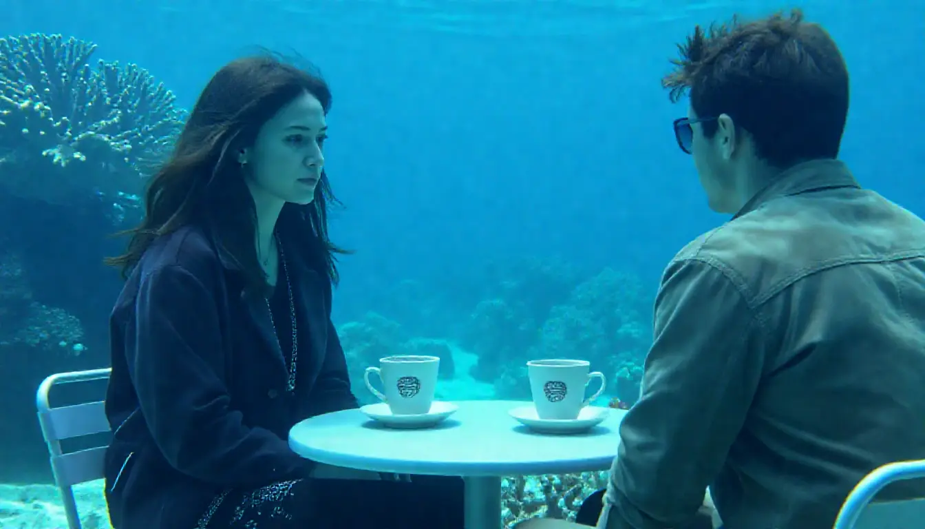 Underwater coral reef generated with the cafe's spatial layout