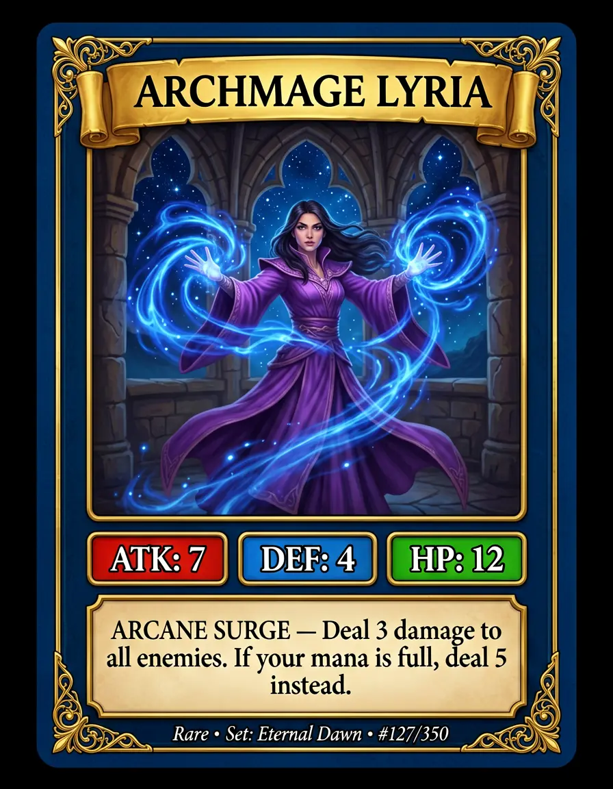 Fantasy trading card with stats, ability text, and set info