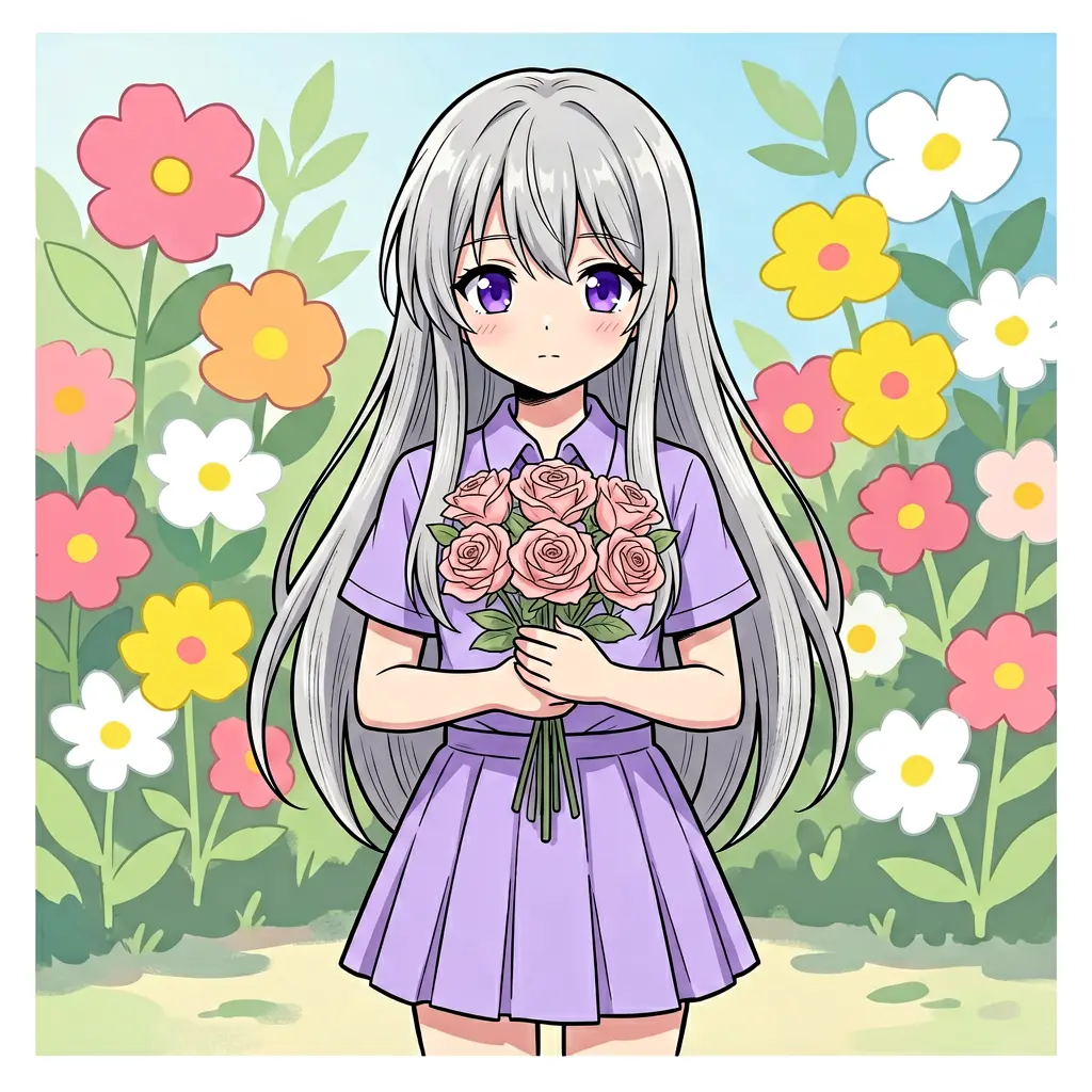 Precise cel-shaded anime with flat coloring and pastel palette