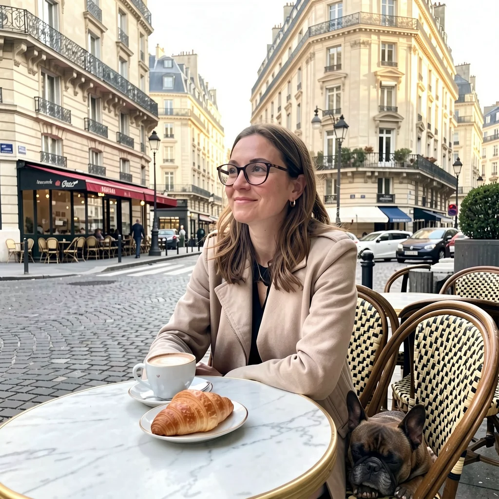 Paris cafe — with french bulldog