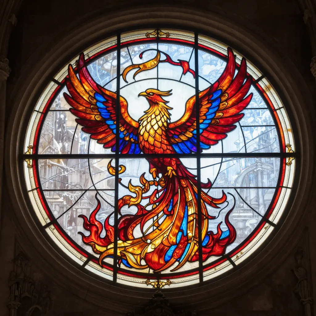 Phoenix stained glass window — Z-Image Turbo