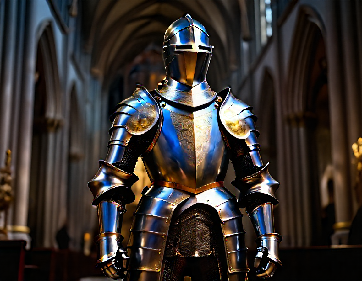 Knight generated by Z-Image Turbo at 4 steps — armor turned silver, lost the blue and gold color specification