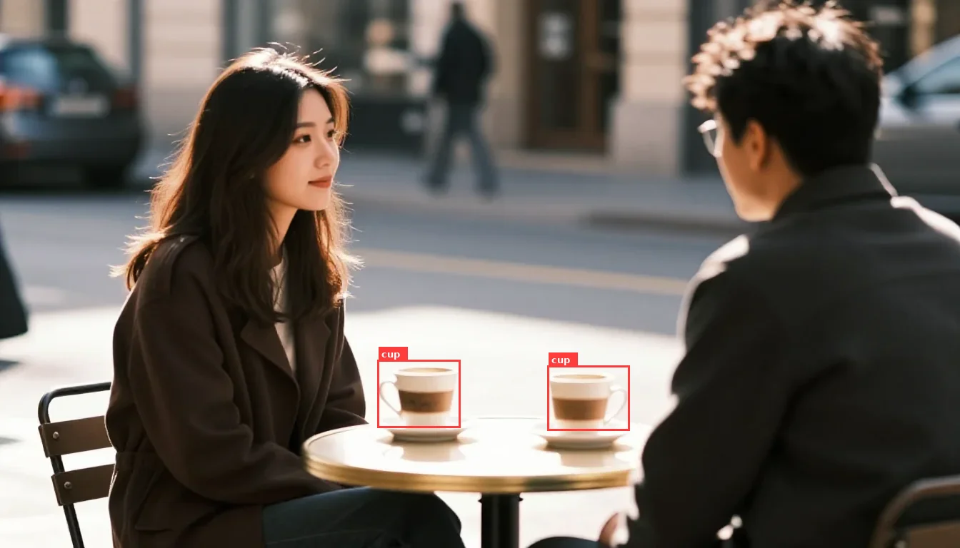Bounding boxes around both coffee cups found by modl vision ground