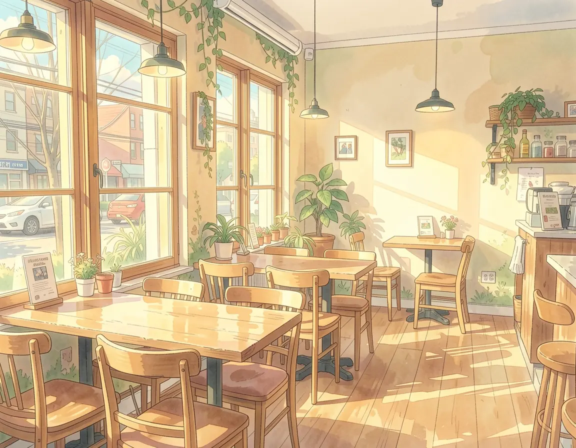 Cafe as Studio Ghibli anime illustration
