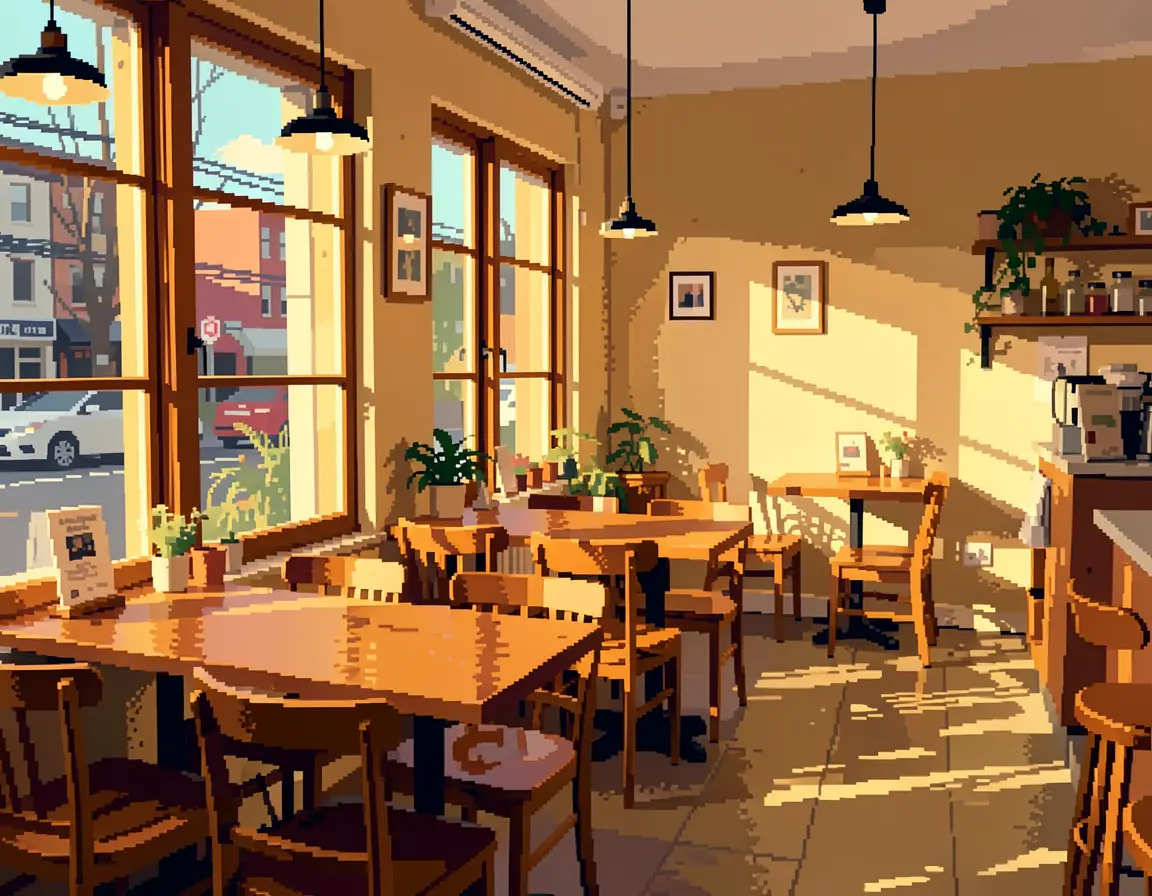Cafe as 16-bit pixel art