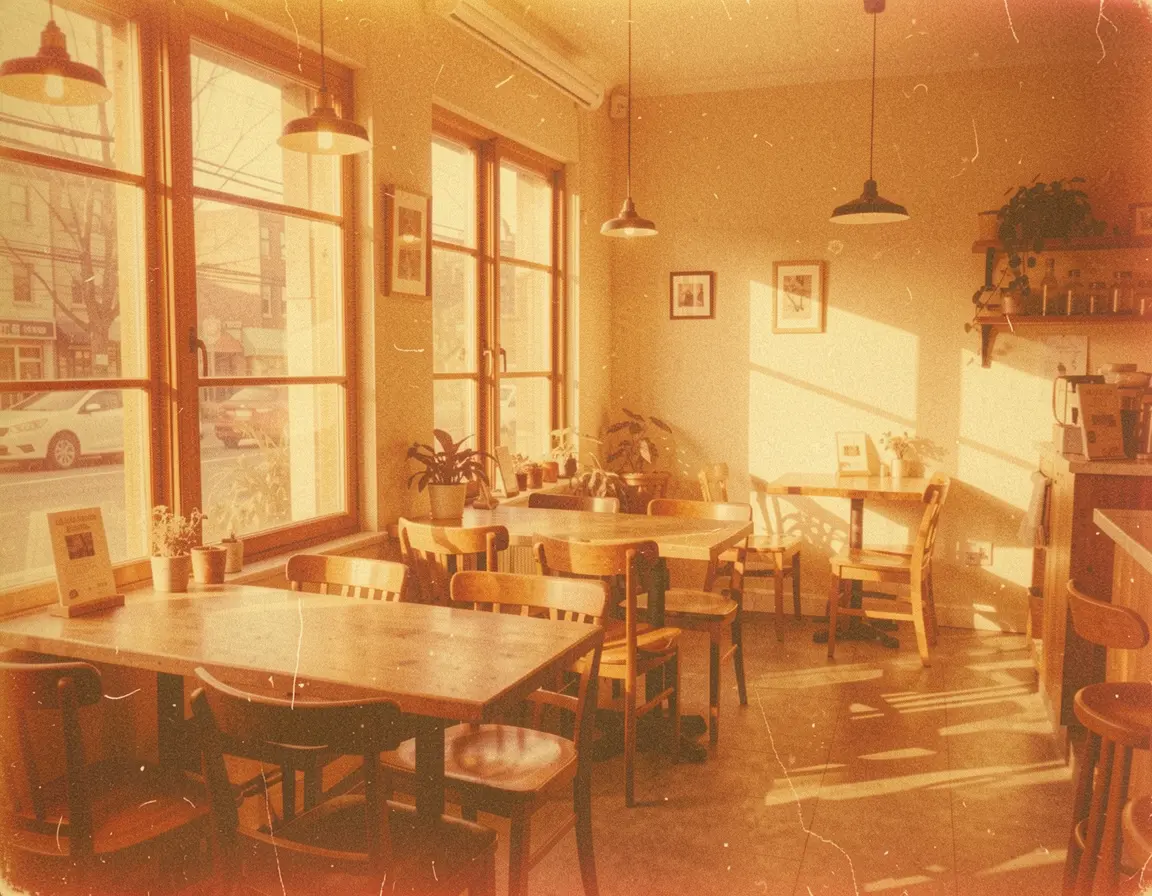 Cafe as faded 1970s photograph