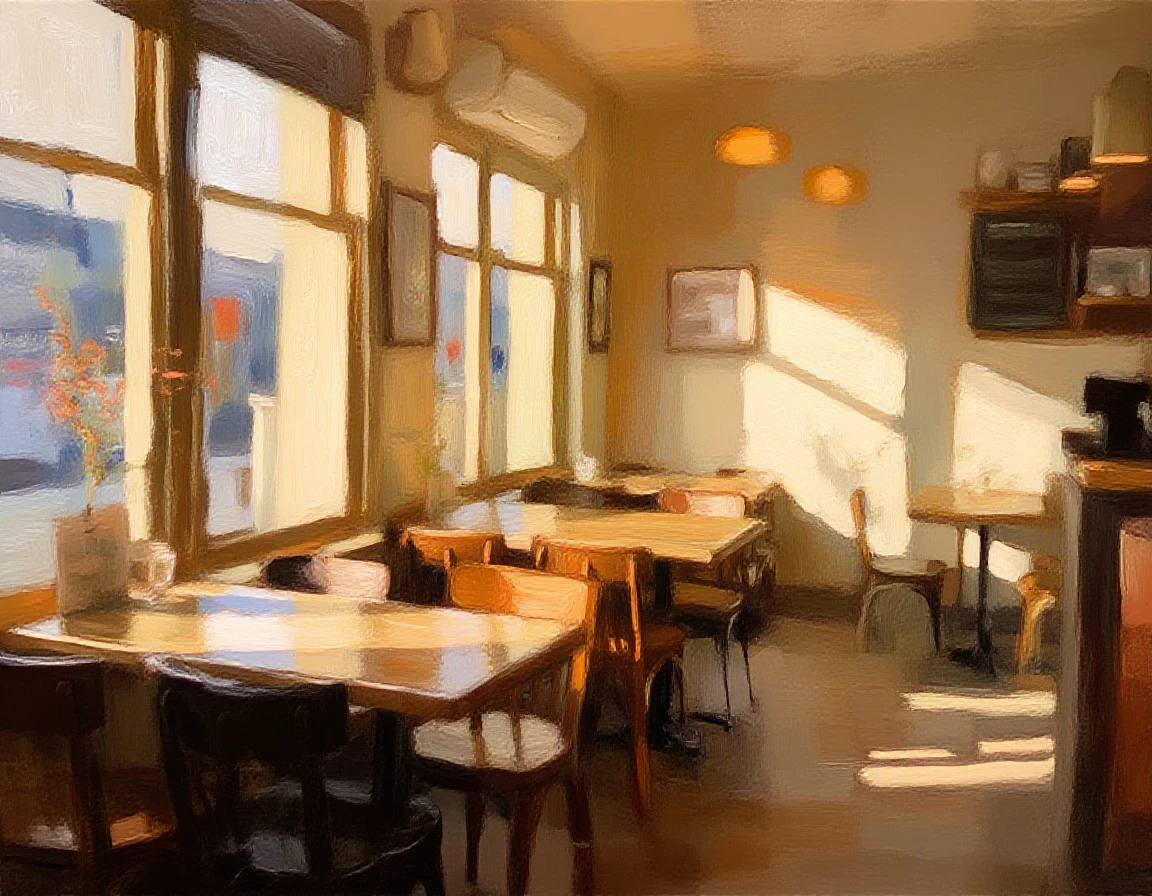 Cafe rendered as oil painting