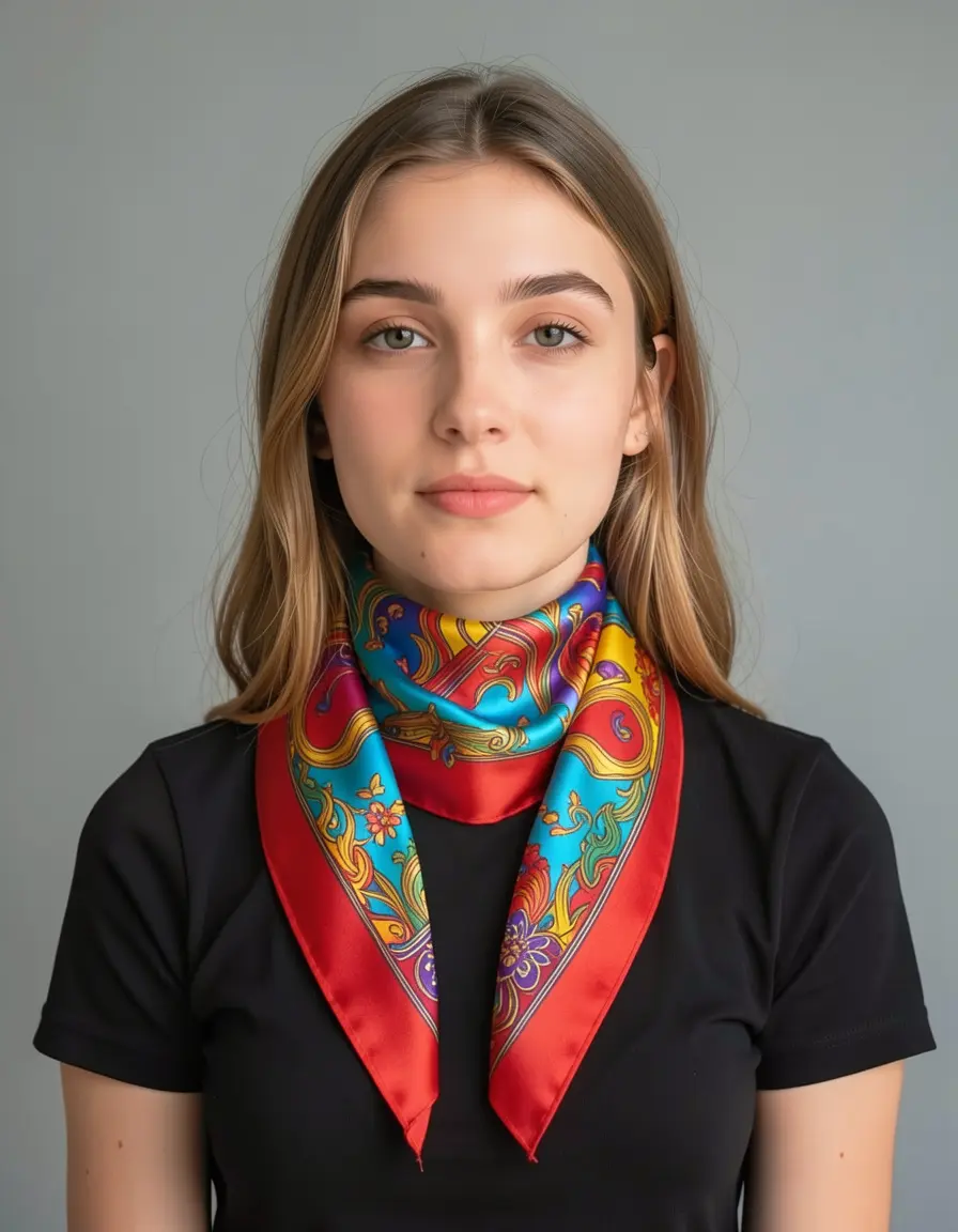 Colorful silk scarf added
