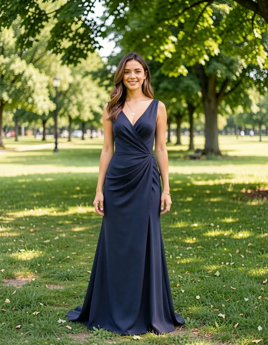 Floor-length navy evening gown