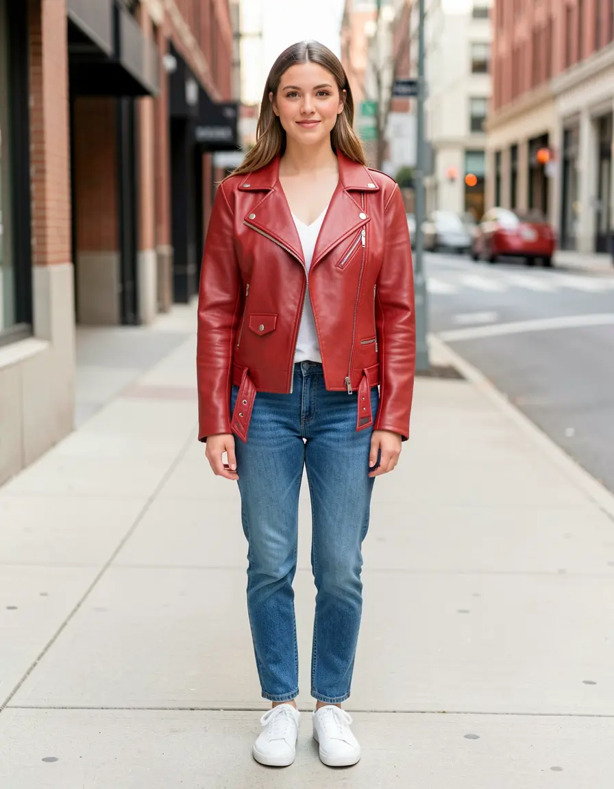 Red leather motorcycle jacket