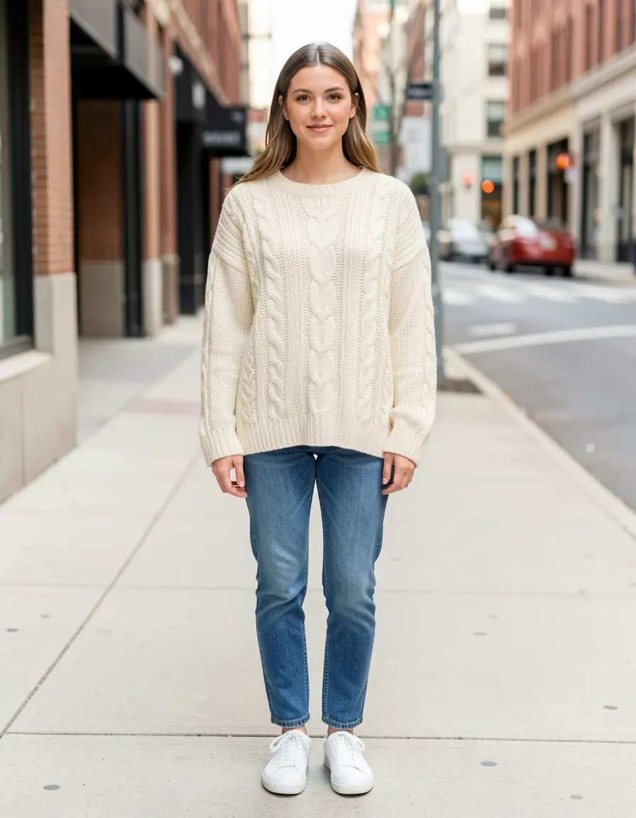 Cream cable-knit sweater