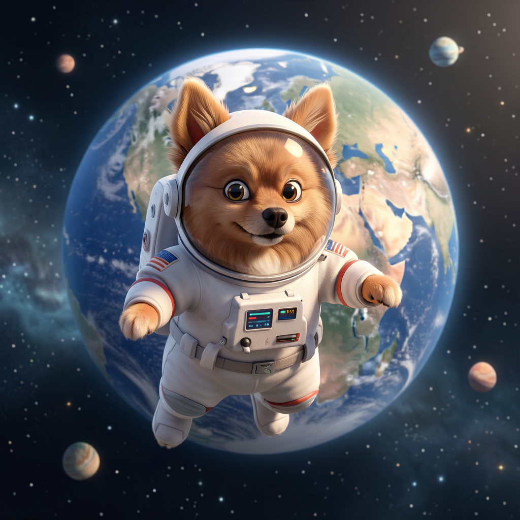LoRA result — trained Pomeranian in space