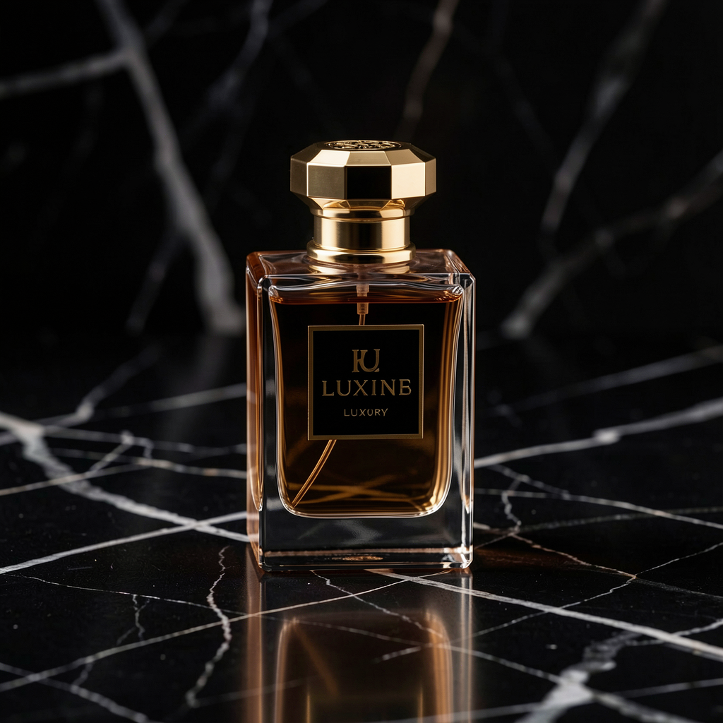 Product photography — perfume bottle on marble